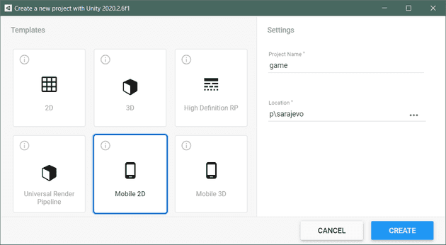 New game dialog screenshot