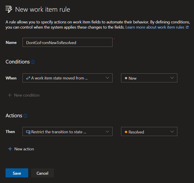New Work Item Rule screenshot